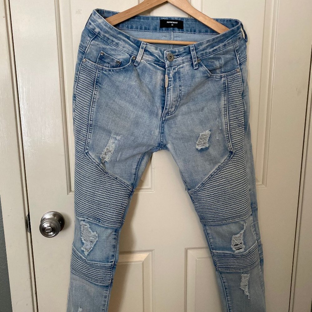 Distressed Light Wash Biker Jean Size 30